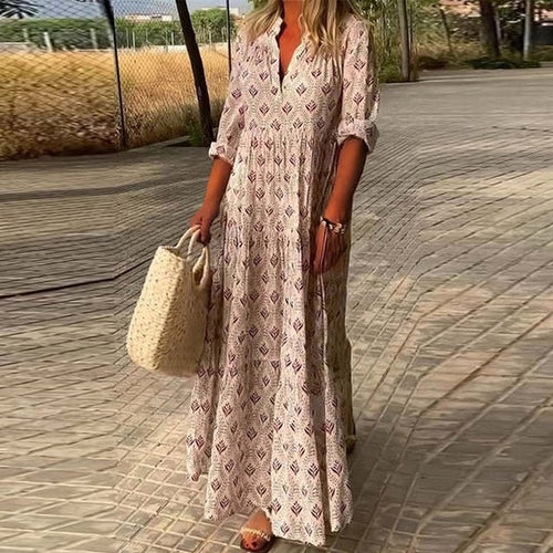 WW | Gemustertes V-ausschnitt Boho Maxikleid Für Damen