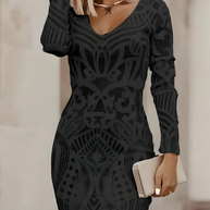 Noira™ – Figurbetontes Bodycon-Kleid mit V-Ausschnitt & Musterstruktur