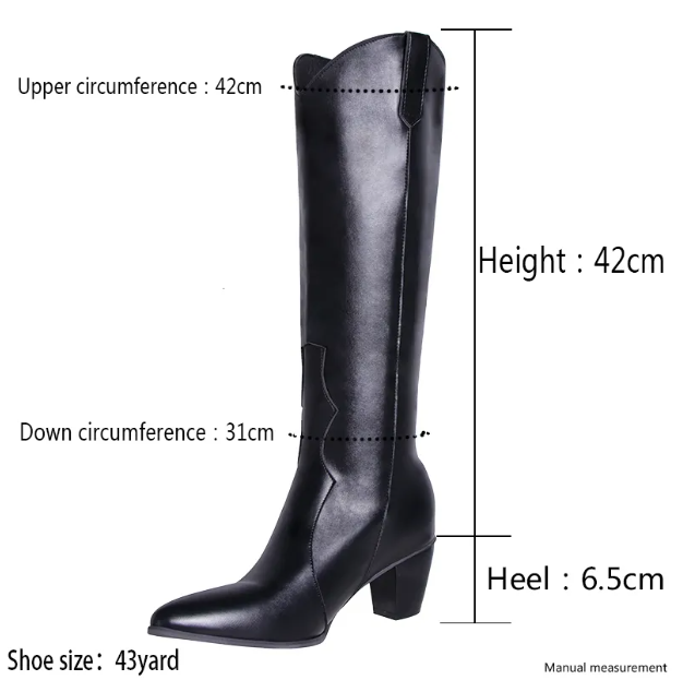 Damen-Kniestiefel mit spitzer Zehenpartie, Blockabsatz und Innenreißverschluss