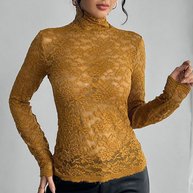 WW | Spitze Langarm Dehnbarem Rollkragen T-Shirt