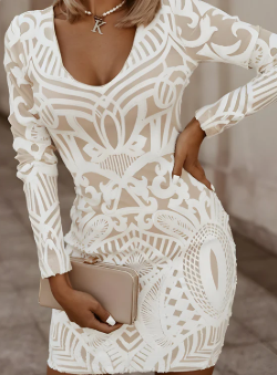 Noira™ – Figurbetontes Bodycon-Kleid mit V-Ausschnitt & Musterstruktur