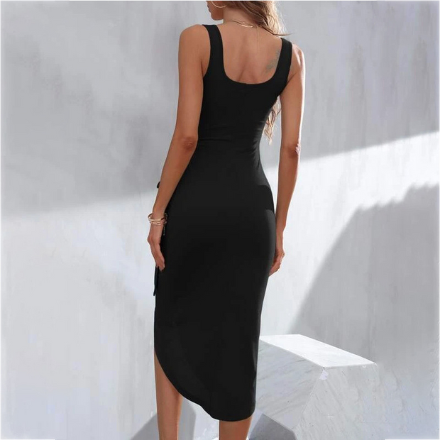 WW | Elegantes Midikleid mit asymmetrischem Bindegürtel