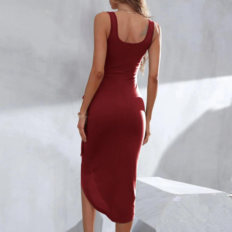 WW | Elegantes Midikleid mit asymmetrischem Bindegürtel