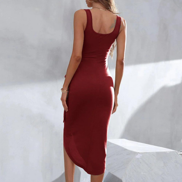 WW | Elegantes Midikleid mit asymmetrischem Bindegürtel