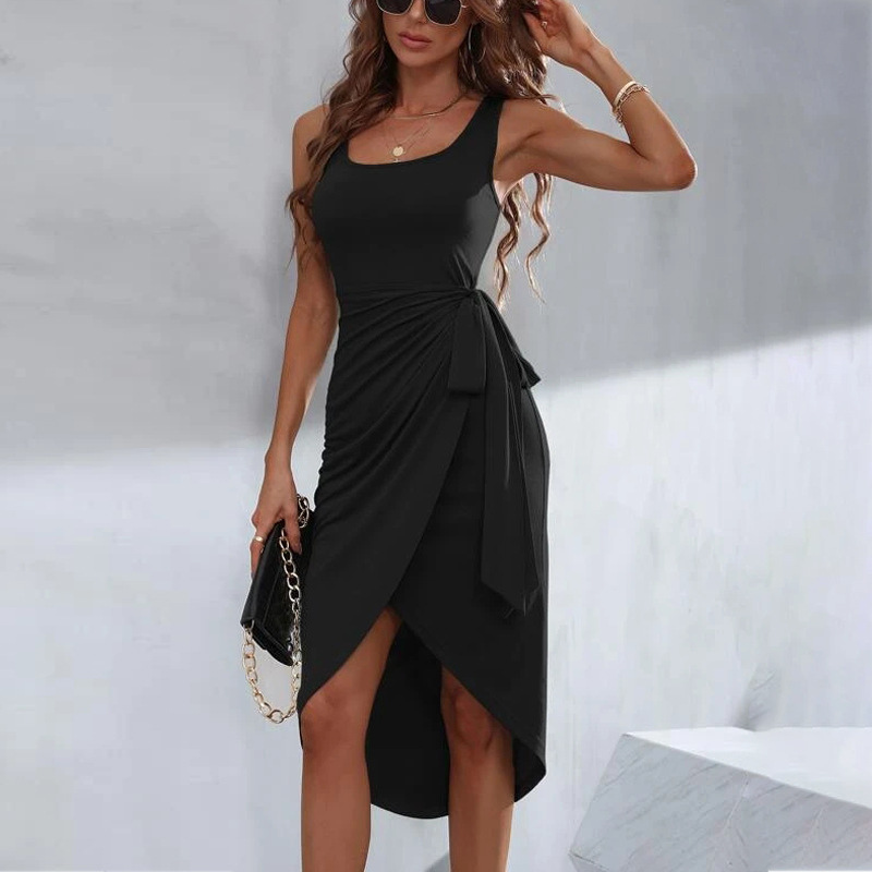 WW | Elegantes Midikleid mit asymmetrischem Bindegürtel