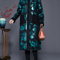 WW | Grüner Druck Dicke Fleece Wolle Gefütterte Mäntel Winter