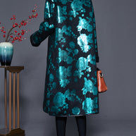 WW | Grüner Druck Dicke Fleece Wolle Gefütterte Mäntel Winter