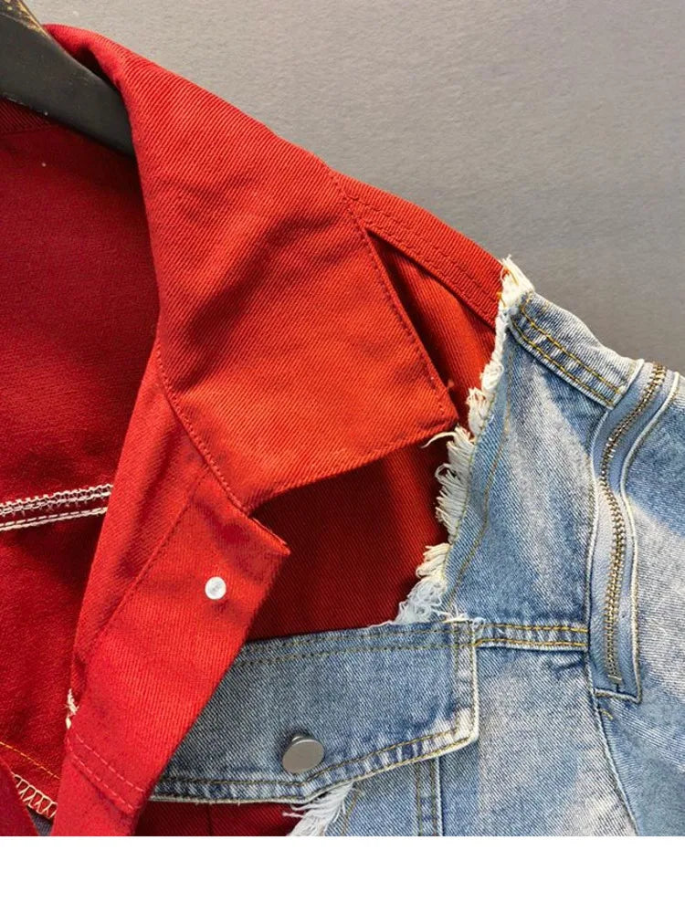 inspirierte Jeans-Patchwork-Jacke