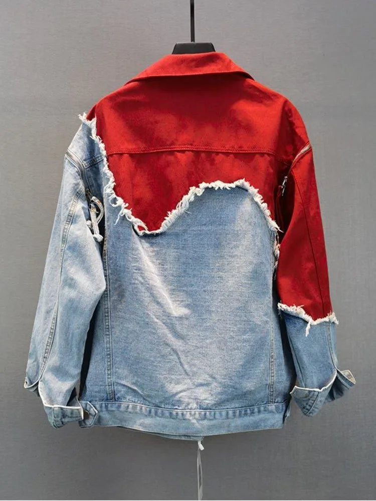 inspirierte Jeans-Patchwork-Jacke