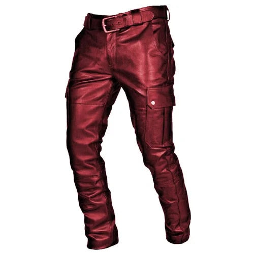 Herren Motorradhose aus Kunstleder mit Cargotaschen