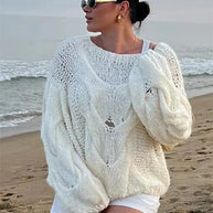 WW | Pullover Lockere Passform Grob gestrickt Strickpullover Damenbekleidung