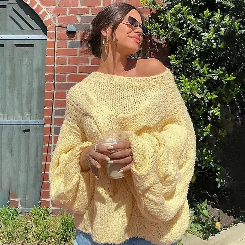 WW | Pullover Lockere Passform Grob gestrickt Strickpullover Damenbekleidung