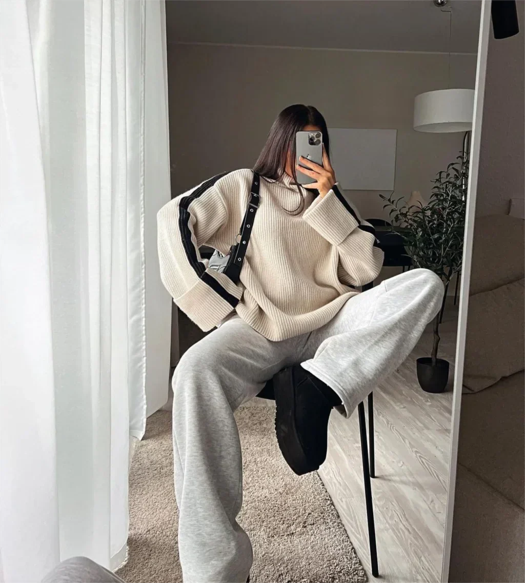 W&W Mode | Pullover lockere Passform Rollkragen Strickpullover Damenbekleidung