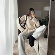 WW | Pullover lockere Passform Rollkragen Strickpullover Damenbekleidung