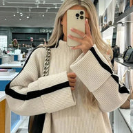 WW | Pullover lockere Passform Rollkragen Strickpullover Damenbekleidung