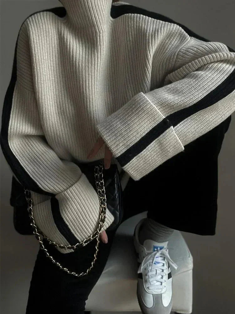 WW | Pullover lockere Passform Rollkragen Strickpullover Damenbekleidung