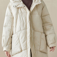 WW | Beigefarbene Kapuzen-Pockets Feine Baumwollgefüllte Puffermäntel Winter