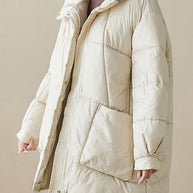 WW | Beigefarbene Kapuzen-Pockets Feine Baumwollgefüllte Puffermäntel Winter