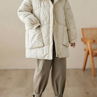 WW | Beigefarbene Kapuzen-Pockets Feine Baumwollgefüllte Puffermäntel Winter