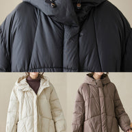 WW | Beigefarbene Kapuzen-Pockets Feine Baumwollgefüllte Puffermäntel Winter