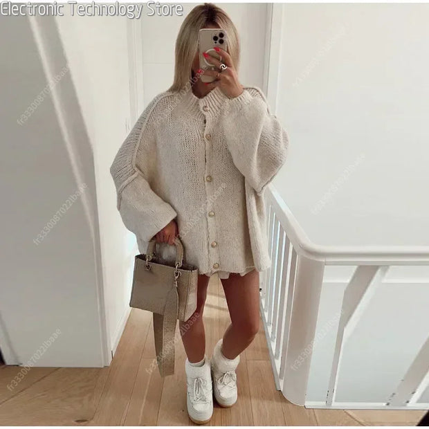 WW | Knopfverschluss Grob Gestrickte Weste Damenweste