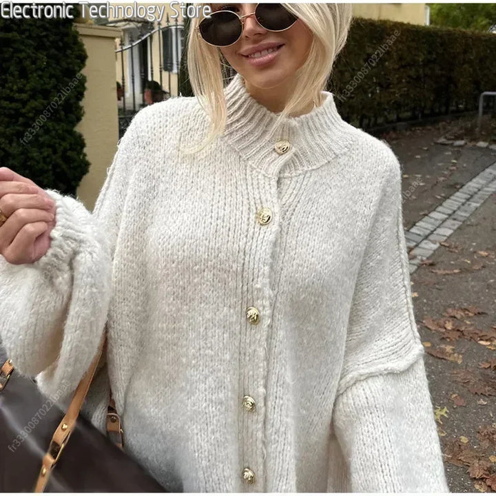 W&W Mode | Knopfverschluss Grob Gestrickte Weste Damenweste