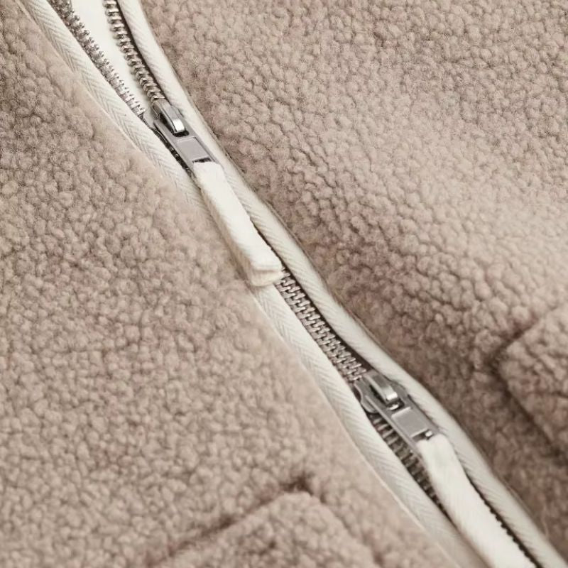 WW | Damen Teddy Jacke mit Reißverschluss und hohem Kragen