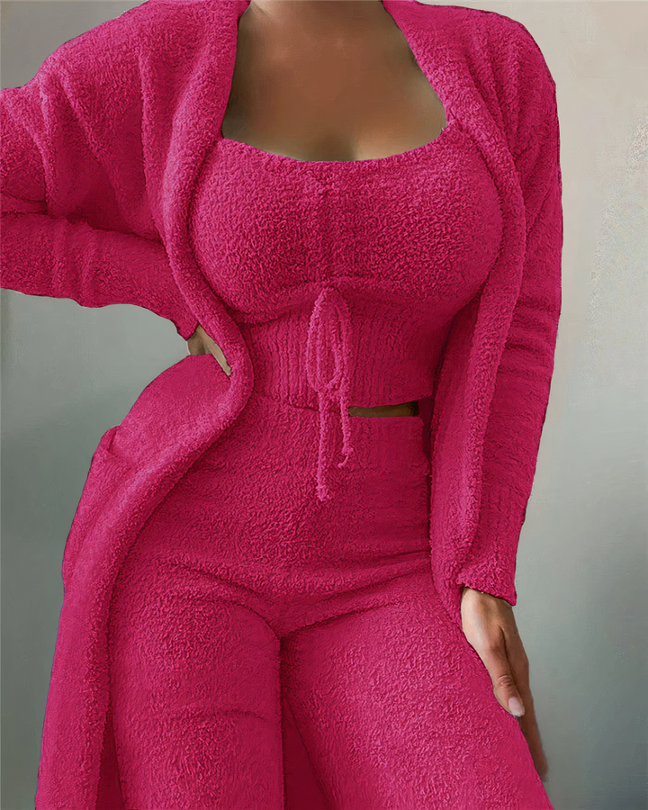 W&W Mode | teilige Fleece Lounge-Set - Damen-Outfit mit Top und Hose für zu Hause