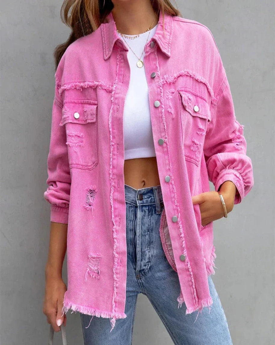 Rosa Zerrissene Jeansjacke