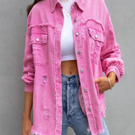Rosa Zerrissene Jeansjacke
