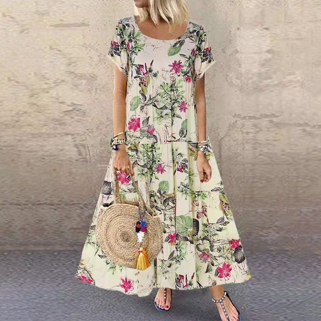 WW | Weinlese Kurzarm Blumenkleid Für Damen