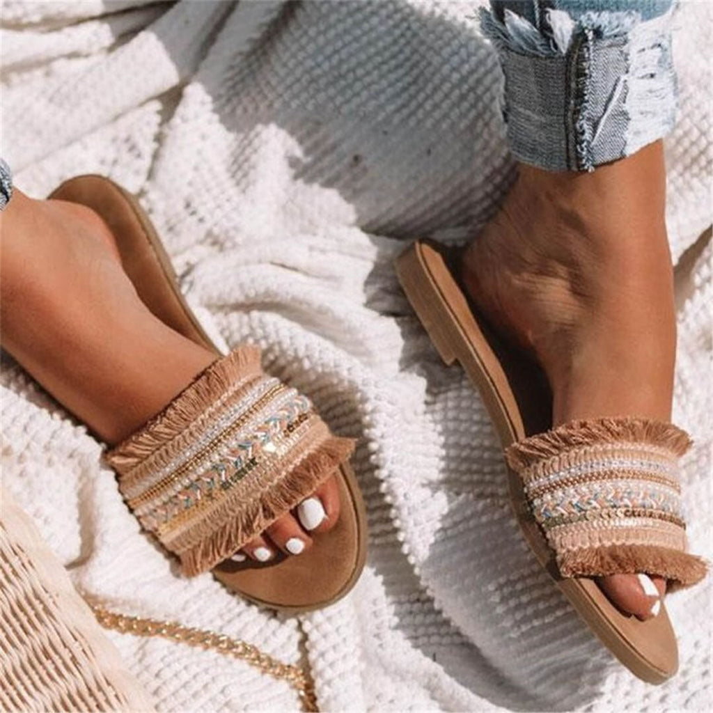 WW | Pantoletten, Boho Stil, Flach, Sandalen, Sommerschuhe