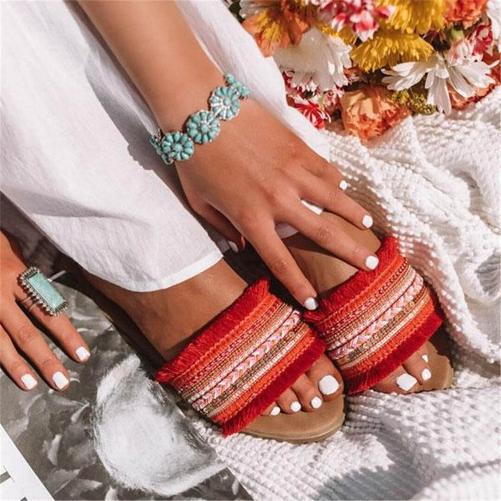WW | Pantoletten, Boho Stil, Flach, Sandalen, Sommerschuhe