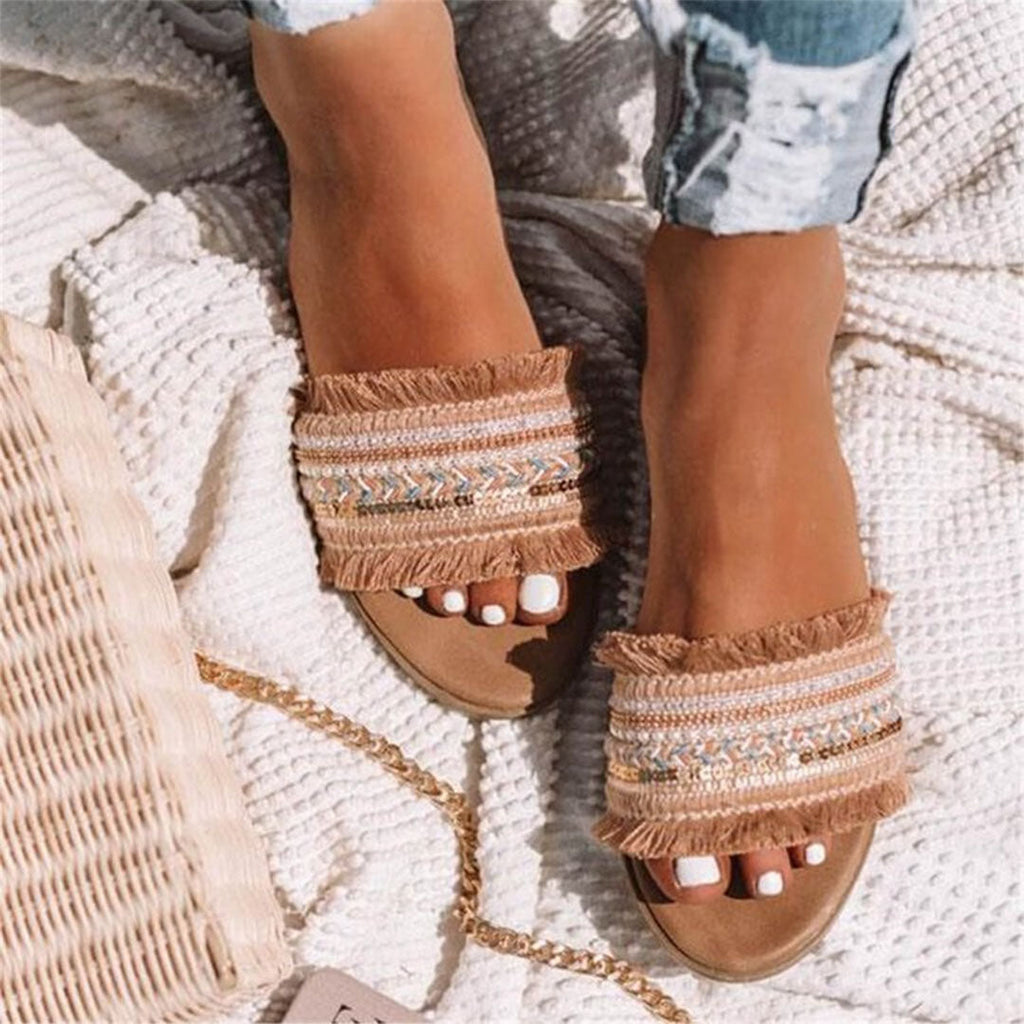 WW | Pantoletten, Boho Stil, Flach, Sandalen, Sommerschuhe