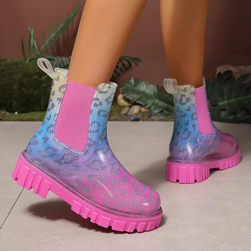 W&W Mode | gefärbte PVC Regenstiefel - wasserdicht mit dicker Sohle für Damen