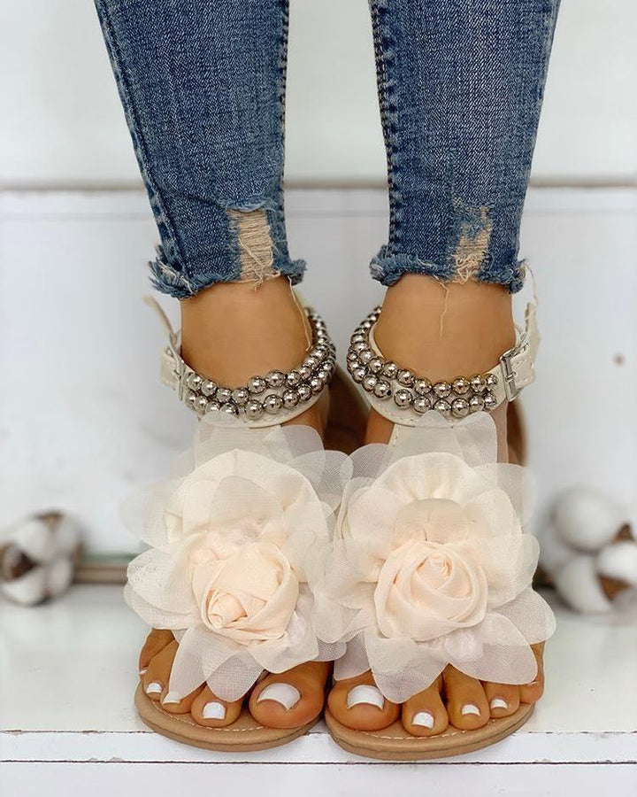 W&W Mode | Bequeme Blumenperlenriemen Flache Sandale