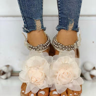WW | Bequeme Blumenperlenriemen Flache Sandale