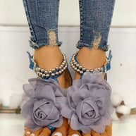 WW | Bequeme Blumenperlenriemen Flache Sandale