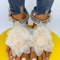 WW | Bequeme Blumenperlenriemen Flache Sandale