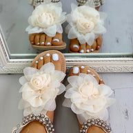 WW | Bequeme Blumenperlenriemen Flache Sandale