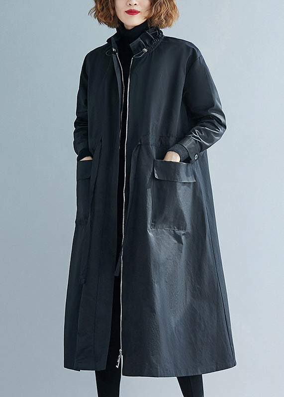 WW | Größe Schwarze Rüschentaschen Patchwork Baumwolle Trenchcoats
