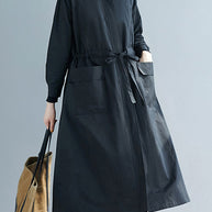 WW | Größe Schwarze Rüschentaschen Patchwork Baumwolle Trenchcoats