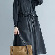 WW | Größe Schwarze Rüschentaschen Patchwork Baumwolle Trenchcoats