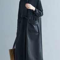 WW | Größe Schwarze Rüschentaschen Patchwork Baumwolle Trenchcoats