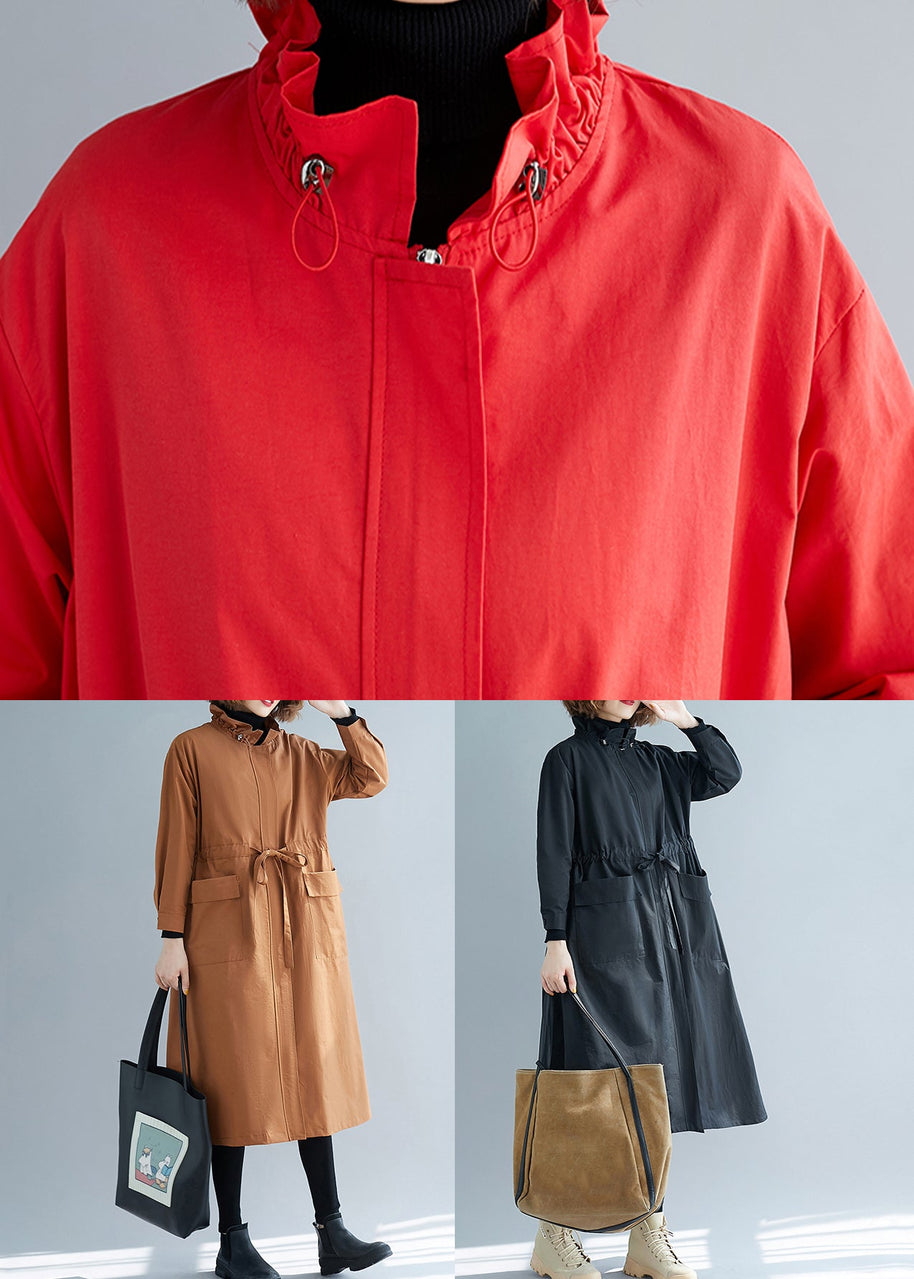 WW | Größe Schwarze Rüschentaschen Patchwork Baumwolle Trenchcoats