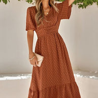 WW | Elegantes Boho Maxikleid mit Kurzen Ärmeln