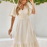 WW | Elegantes Boho Maxikleid mit Kurzen Ärmeln