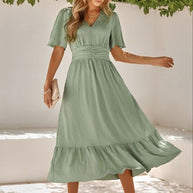 WW | Elegantes Boho Maxikleid mit Kurzen Ärmeln