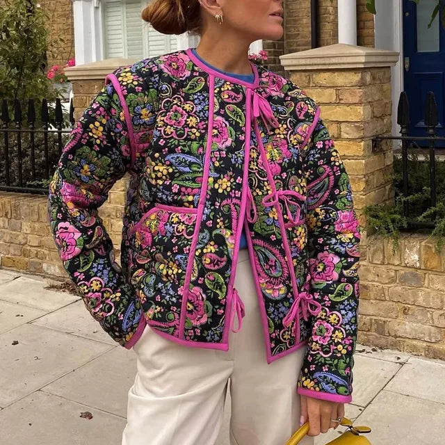 W&W Mode - Damen Blumen bestickte Jacke