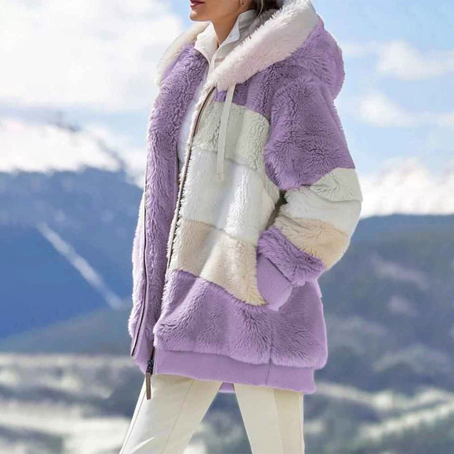 WW | Warme Oversized Damenjacke mit Kapuze Lange Ärmel Jacke für Kalte Tage